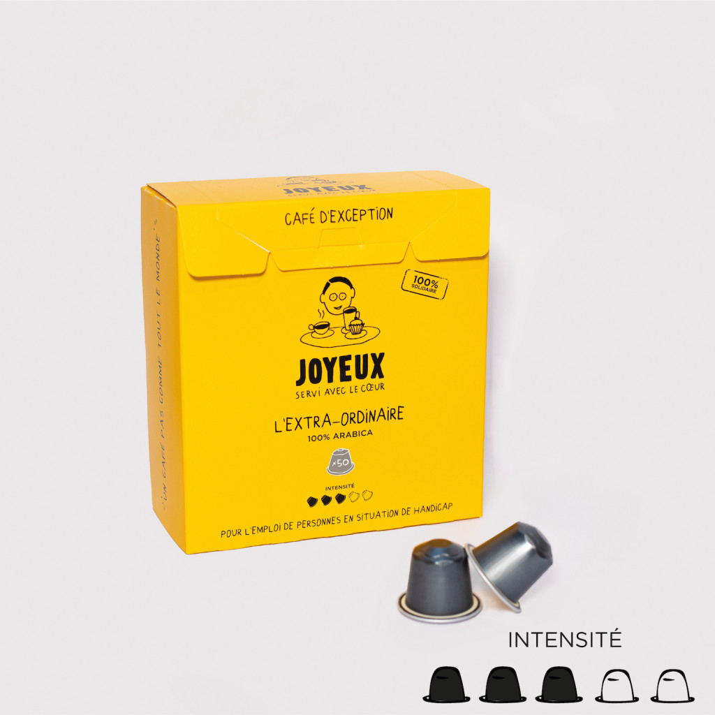 Café en capsules x50 l'Extraordinaire : packaging face - Café Joyeux