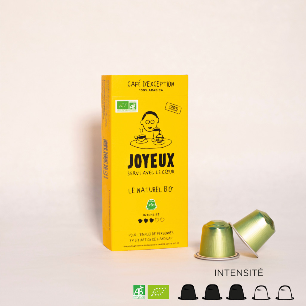 Coffee in capsules x10 le Naturel bio : front packaging - Café Joyeux