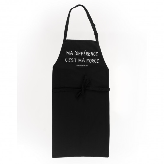 Black and white apron "Ma différence c'est ma force"