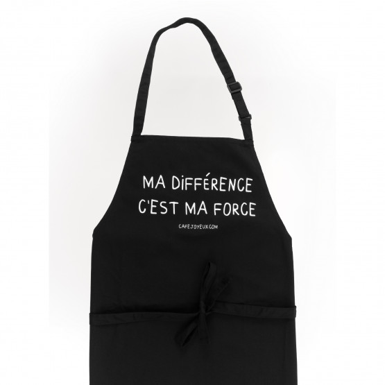 Black and white apron "Ma différence c'est ma force" - view details