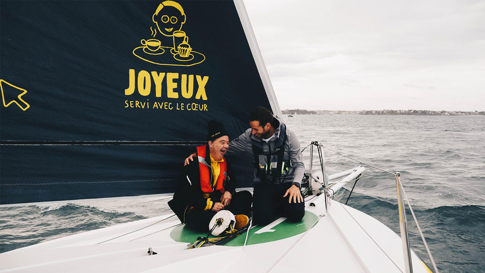 Café Joyeux : Nicolas d'Estais, skipper sur Happyvore - Café Joyeux lors de la route du Rhum 2022 à bord de son class40